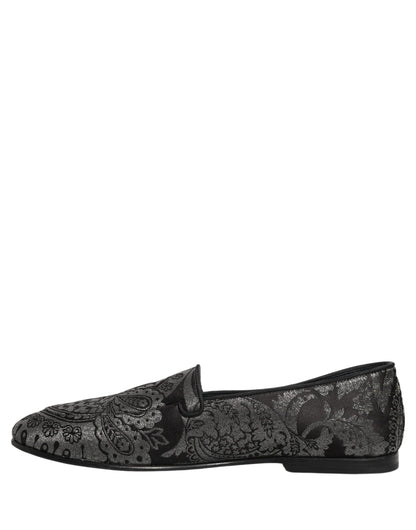 Zapatos Mocasines sin Cordones de Piel Jacquard Plateados Dolce & Gabbana