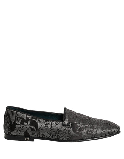 Zapatos Mocasines sin Cordones de Piel Jacquard Plateados Dolce & Gabbana