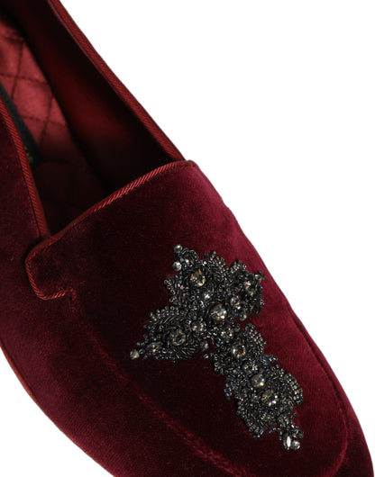 Mocassins de ville rouges en suède orné pour homme Dolce & Gabbana