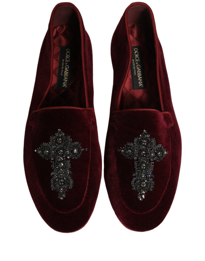 Mocassins de ville rouges en suède orné pour homme Dolce & Gabbana