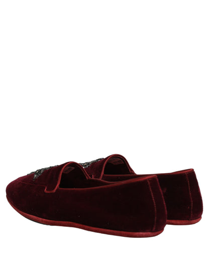 Mocassins de ville rouges en suède orné pour homme Dolce & Gabbana
