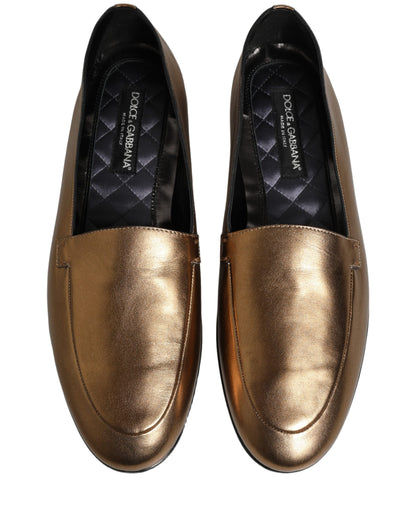 Zapatos Mocasines sin Cordones de Hombre Dolce & Gabbana de Cuero Dorado con Logo DG