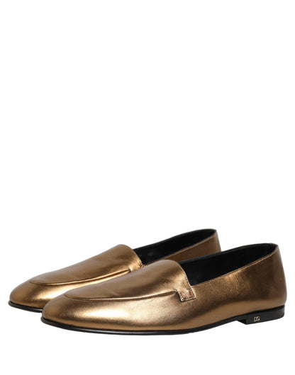 Zapatos Mocasines sin Cordones de Hombre Dolce & Gabbana de Cuero Dorado con Logo DG