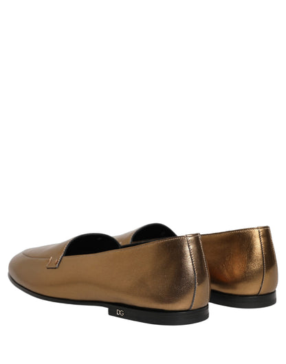 Zapatos Mocasines sin Cordones de Hombre Dolce & Gabbana de Cuero Dorado con Logo DG