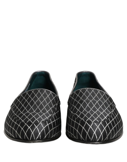 Chaussures Loafers Dolce & Gabbana en Velours Noir et losanges cousus