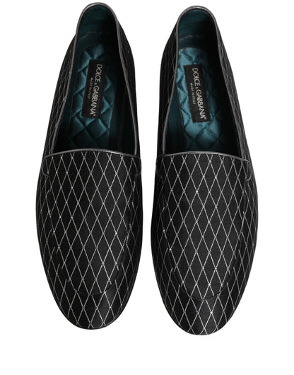 Chaussures Loafers Dolce & Gabbana en Velours Noir et losanges cousus
