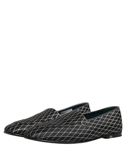 Chaussures Loafers Dolce & Gabbana en Velours Noir et losanges cousus