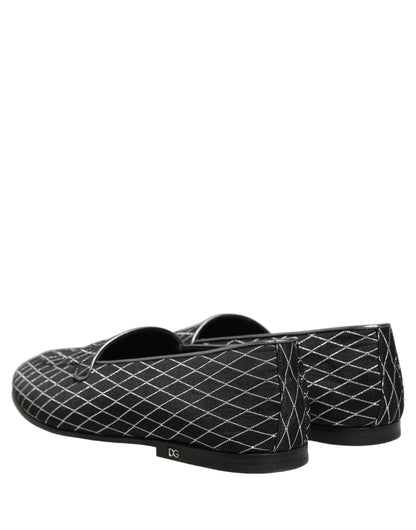 Chaussures Loafers Dolce & Gabbana en Velours Noir et losanges cousus