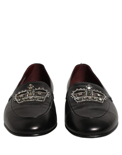Chaussures mocassins Dolce & Gabbana en cuir noir ornés d'une couronne