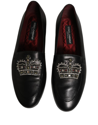 Chaussures mocassins Dolce & Gabbana en cuir noir ornés d'une couronne