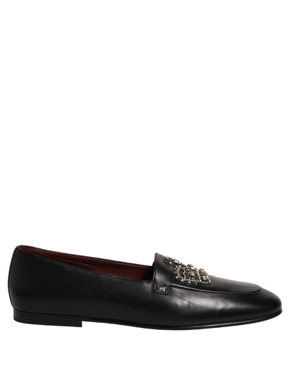 Chaussures mocassins Dolce & Gabbana en cuir noir ornés d'une couronne