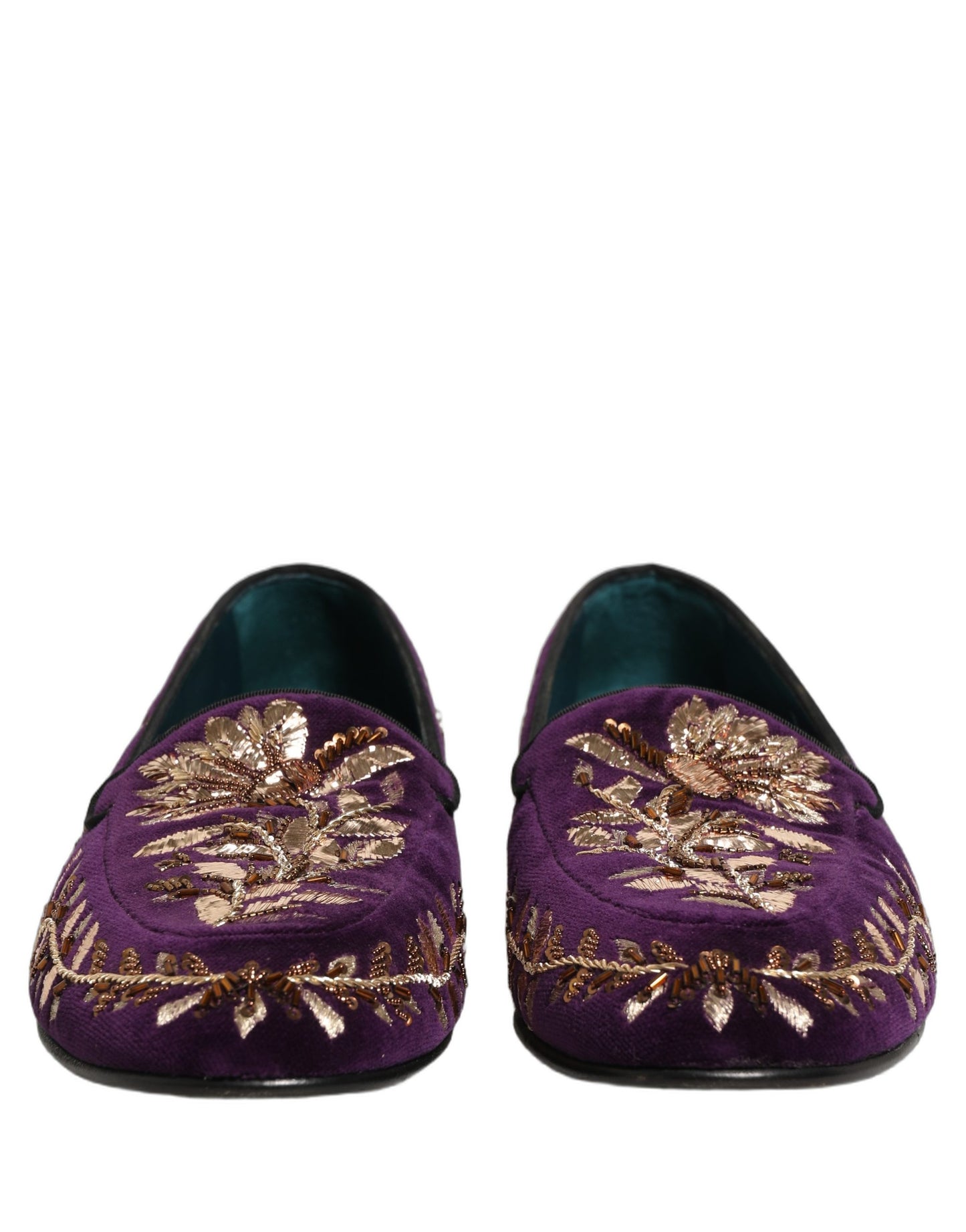 Zapatos Loafers Dolce & Gabbana de Terciopelo Violeta con Bordado Floral