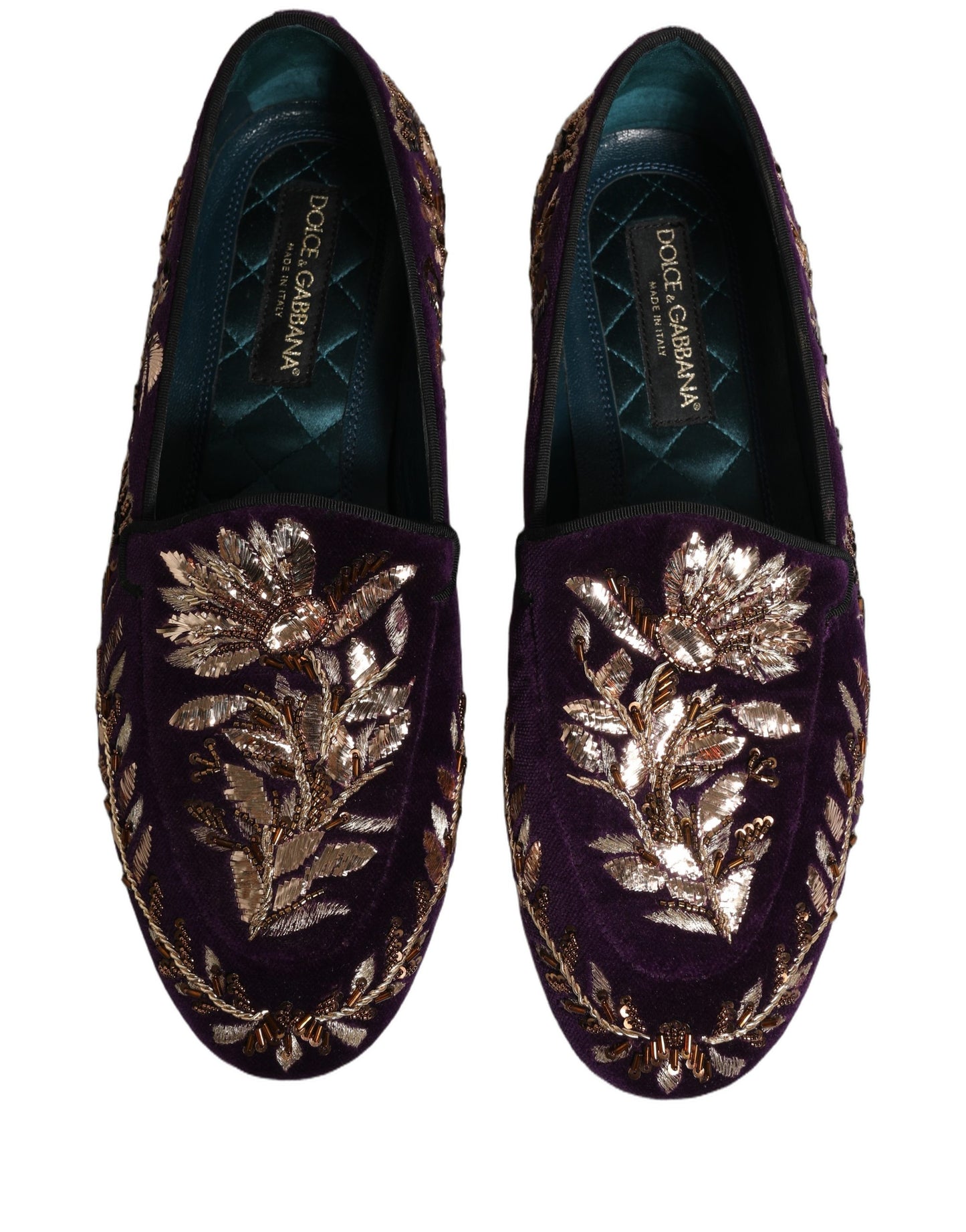 Zapatos Loafers Dolce & Gabbana de Terciopelo Violeta con Bordado Floral