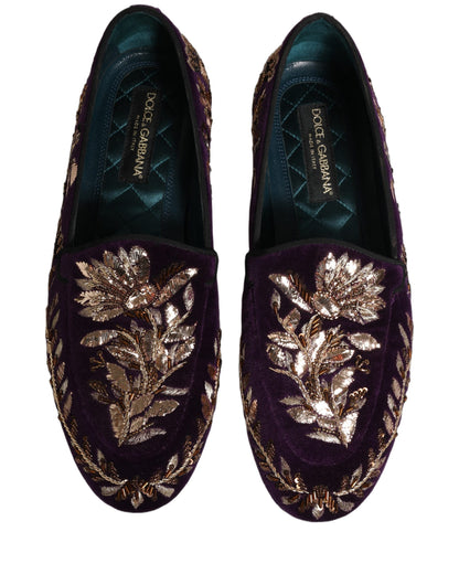 Zapatos Loafers Dolce & Gabbana de Terciopelo Violeta con Bordado Floral