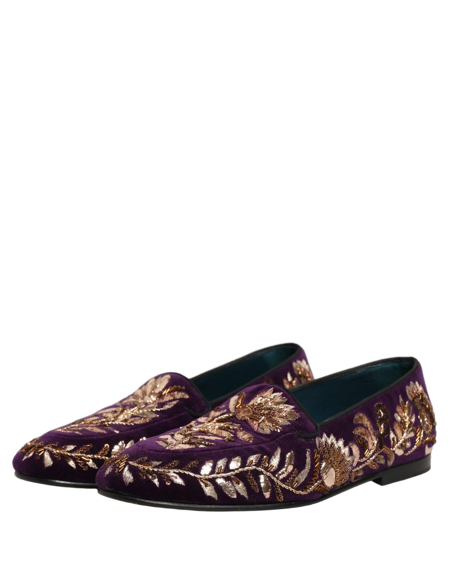 Zapatos Loafers Dolce & Gabbana de Terciopelo Violeta con Bordado Floral