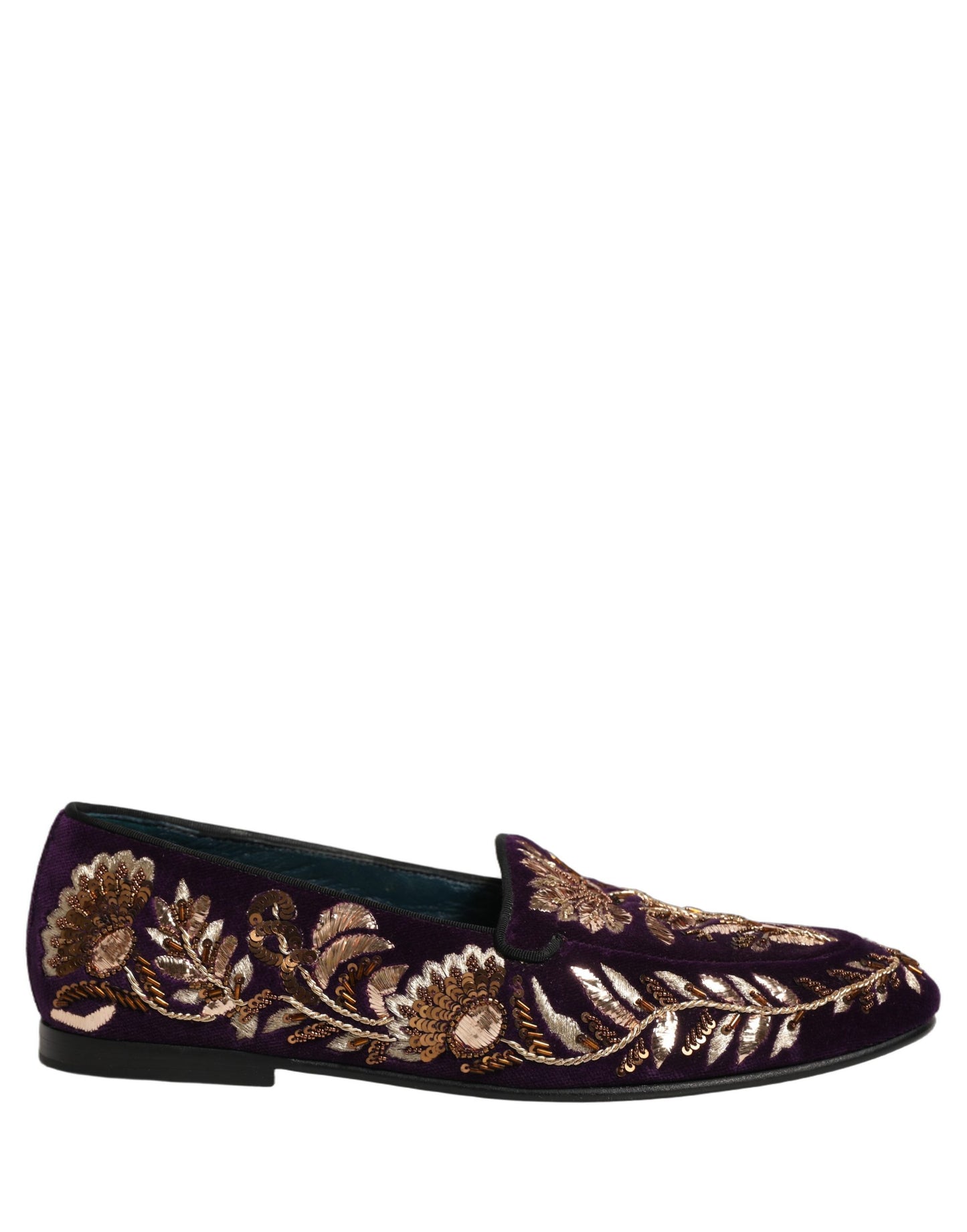 Zapatos Loafers Dolce & Gabbana de Terciopelo Violeta con Bordado Floral