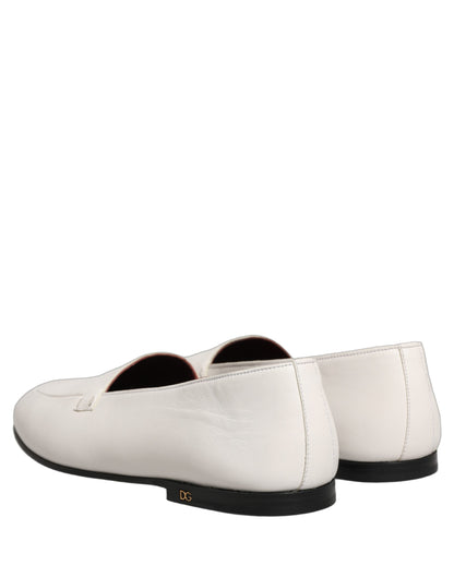 Zapatos Mocasin Dolce & Gabbana Blancos de Cuero con Logo sin Cordones para Hombre