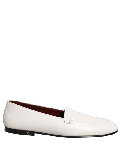 Zapatos Mocasin Dolce & Gabbana Blancos de Cuero con Logo sin Cordones para Hombre