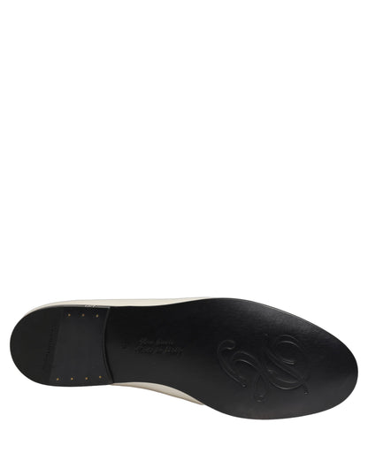 Zapatos Mocasines Planos sin Cordones de Satén Blanco con Logo Dolce & Gabbana