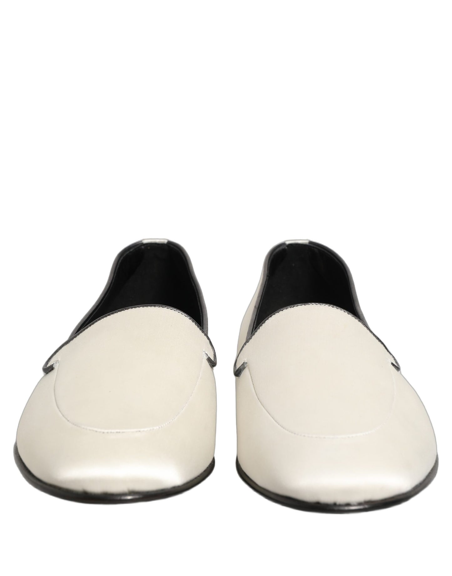 Zapatos Mocasines Planos sin Cordones de Satén Blanco con Logo Dolce & Gabbana