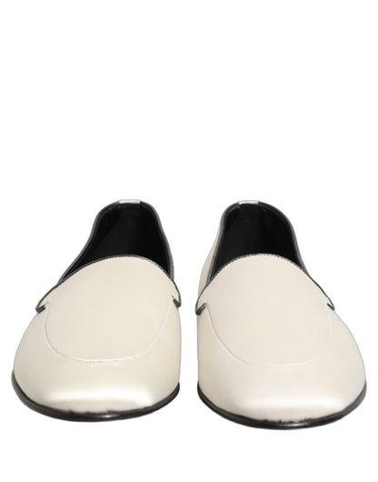 Zapatos Mocasines Planos sin Cordones de Satén Blanco con Logo Dolce & Gabbana