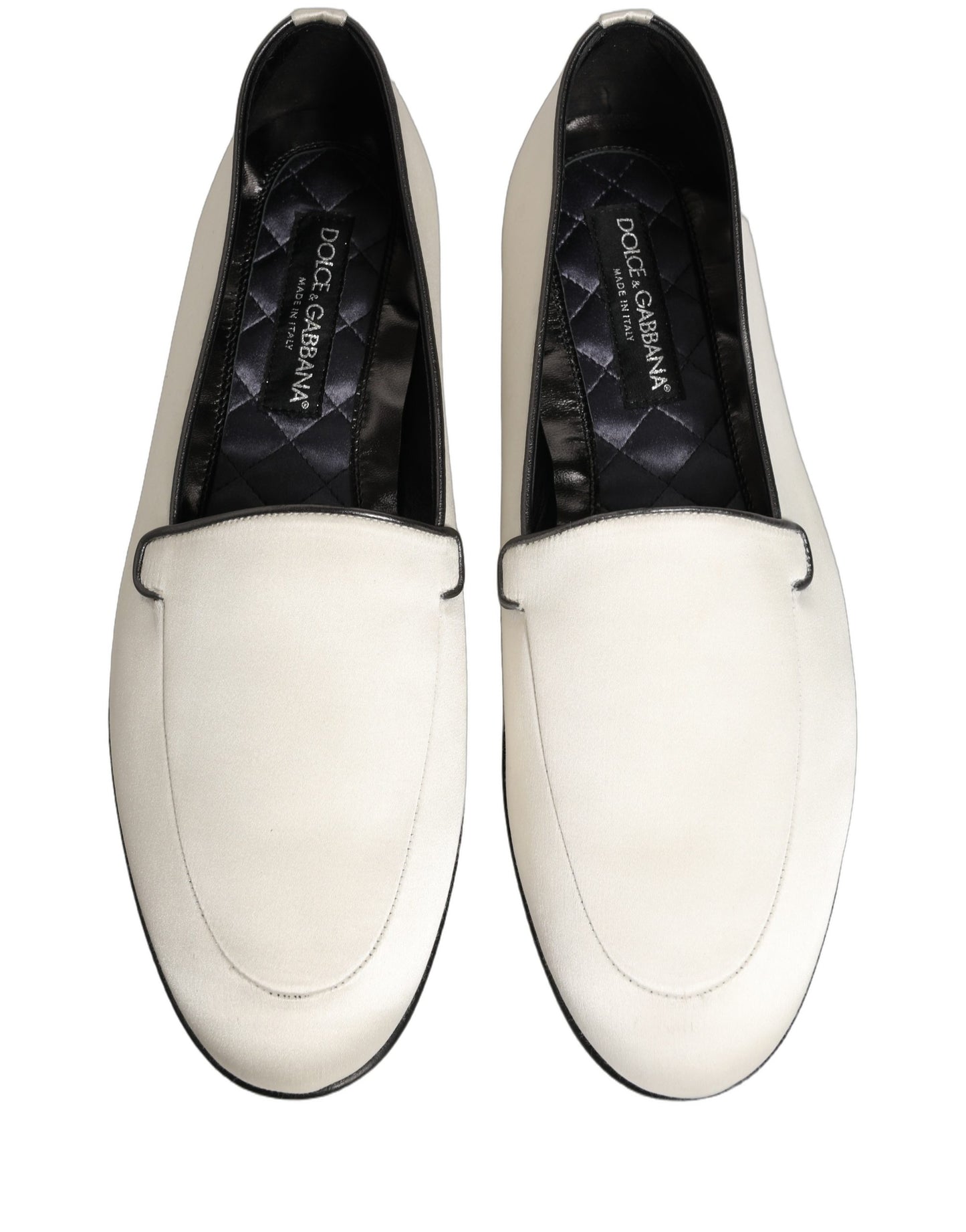 Zapatos Mocasines Planos sin Cordones de Satén Blanco con Logo Dolce & Gabbana