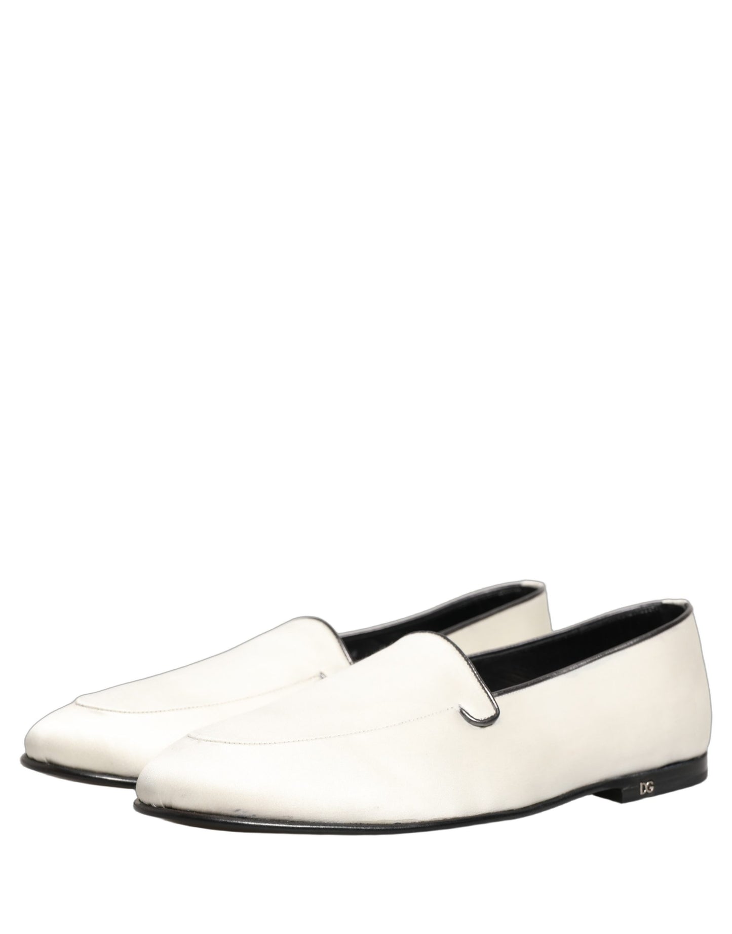 Zapatos Mocasines Planos sin Cordones de Satén Blanco con Logo Dolce & Gabbana