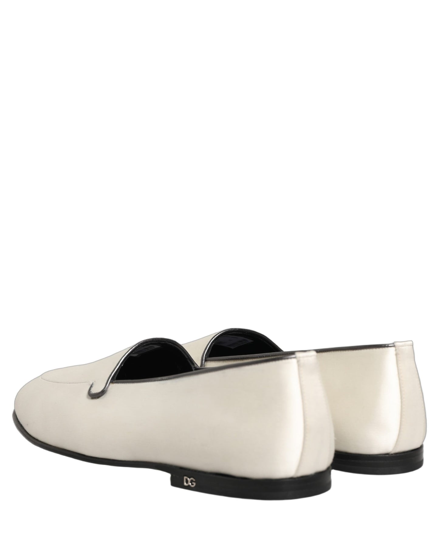Zapatos Mocasines Planos sin Cordones de Satén Blanco con Logo Dolce & Gabbana