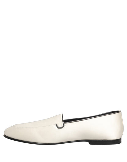 Zapatos Mocasines Planos sin Cordones de Satén Blanco con Logo Dolce & Gabbana