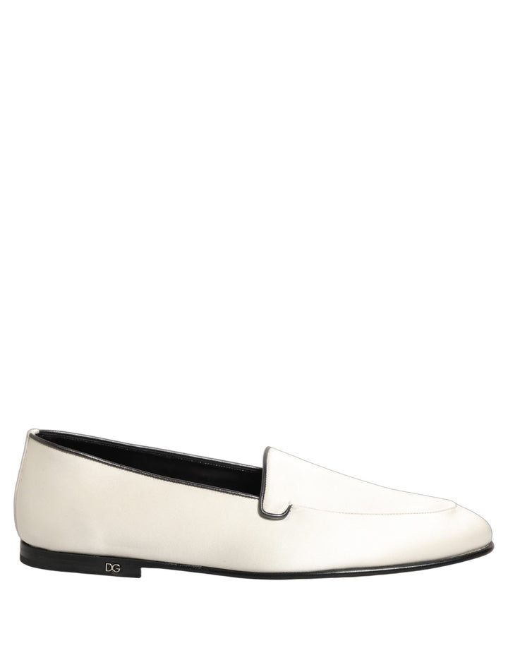 Zapatos Mocasines Planos sin Cordones de Satén Blanco con Logo Dolce & Gabbana