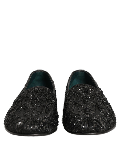 Chaussures Loafers Dolce & Gabbana en Velours Noir Brodé