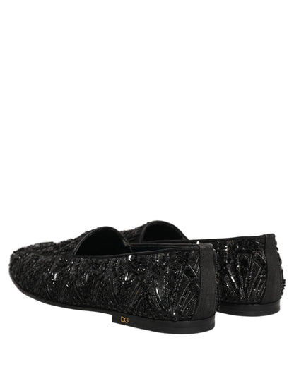 Chaussures Loafers Dolce & Gabbana en Velours Noir Brodé