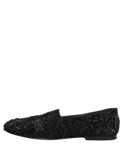 Chaussures Loafers Dolce & Gabbana en Velours Noir Brodé