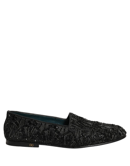 Chaussures Loafers Dolce & Gabbana en Velours Noir Brodé
