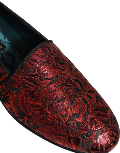 Chaussures mocassins à enfiler en jacquard floral rouge Dolce & Gabbana
