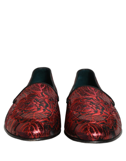 Chaussures mocassins à enfiler en jacquard floral rouge Dolce & Gabbana