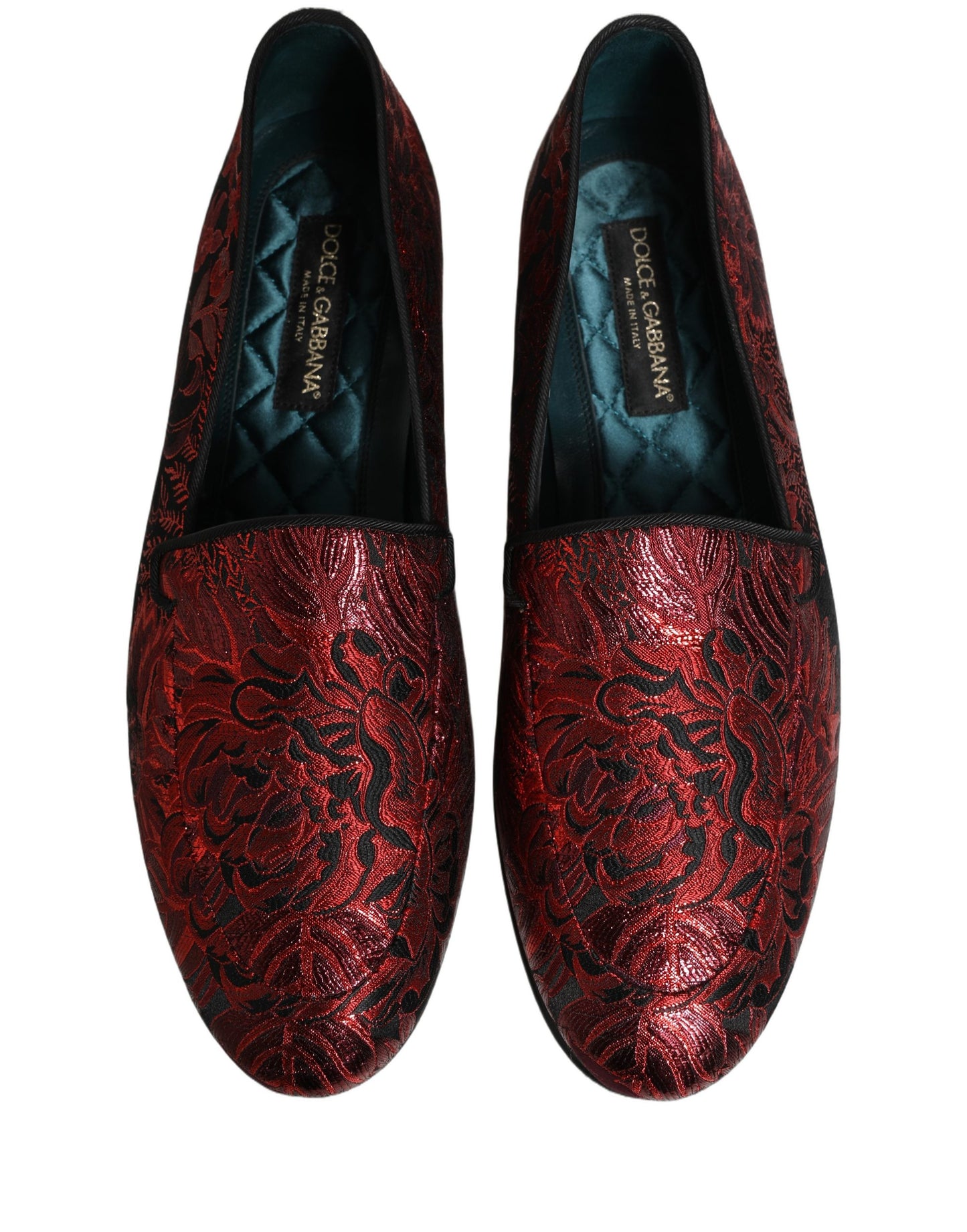 Chaussures mocassins à enfiler en jacquard floral rouge Dolce & Gabbana
