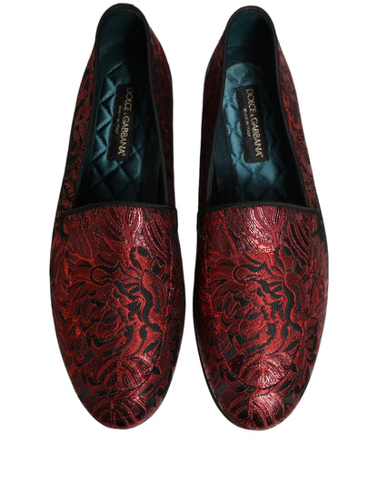 Chaussures mocassins à enfiler en jacquard floral rouge Dolce & Gabbana