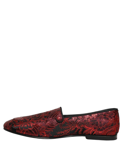 Chaussures mocassins à enfiler en jacquard floral rouge Dolce & Gabbana