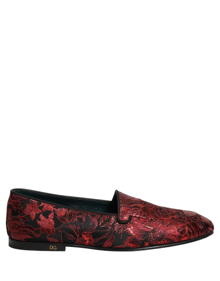Zapatos Mocasines sin Cordones de Jacquard Floral Rojo Dolce & Gabbana