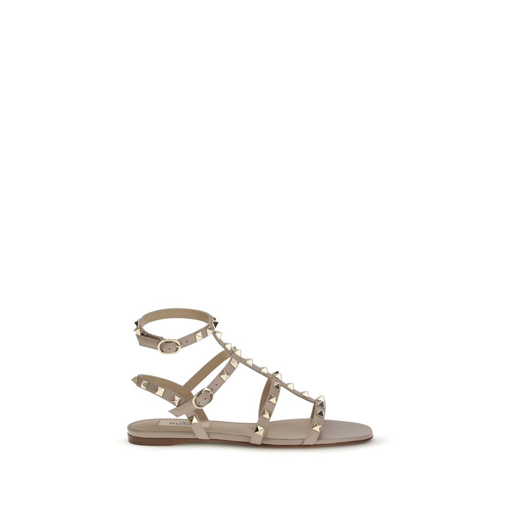 Sandales plates Valentino Garavani en cuir de veau beige