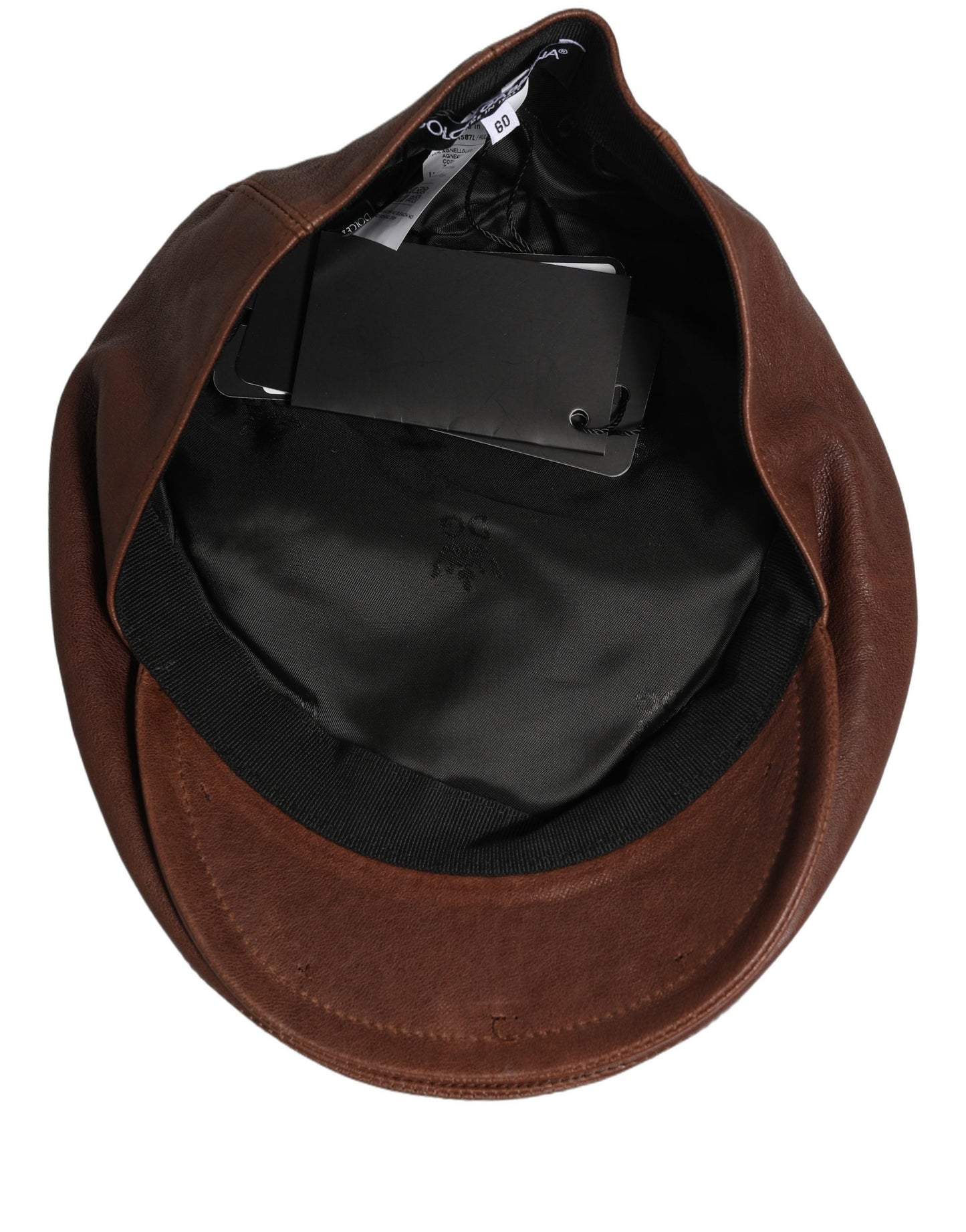 Dolce & Gabbana Casquette Plate Homme en Cuir d'Agneau Marron
