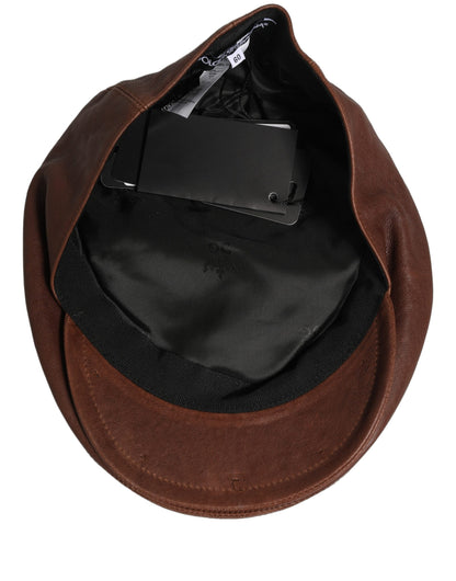 Dolce & Gabbana Casquette Plate Homme en Cuir d'Agneau Marron