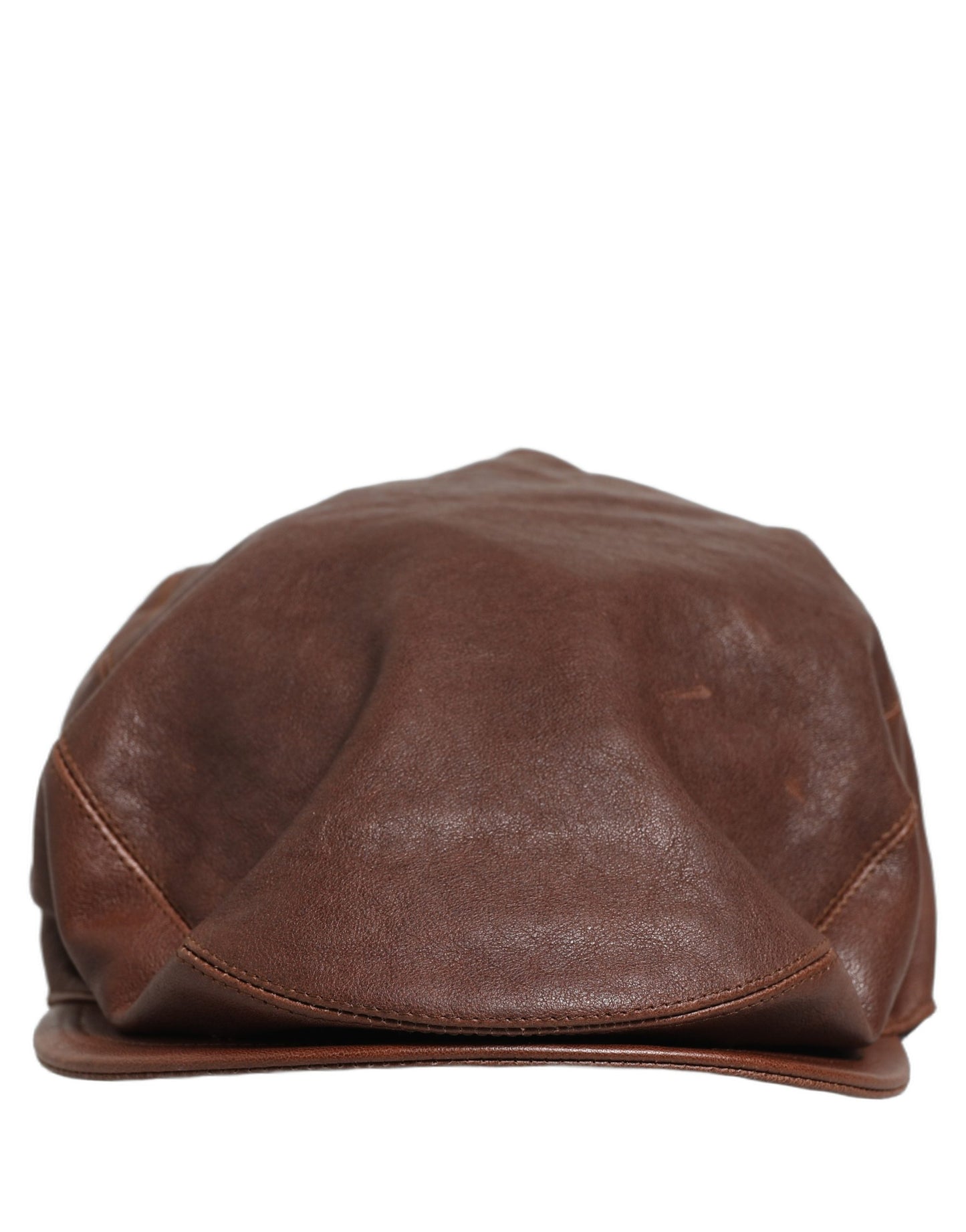 Dolce & Gabbana Casquette Plate Homme en Cuir d'Agneau Marron
