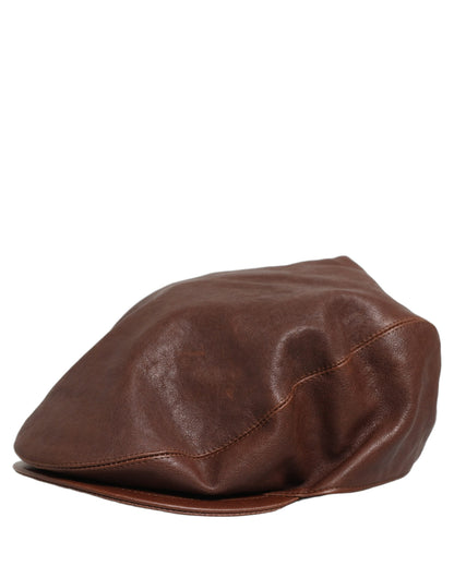Dolce & Gabbana Casquette Plate Homme en Cuir d'Agneau Marron