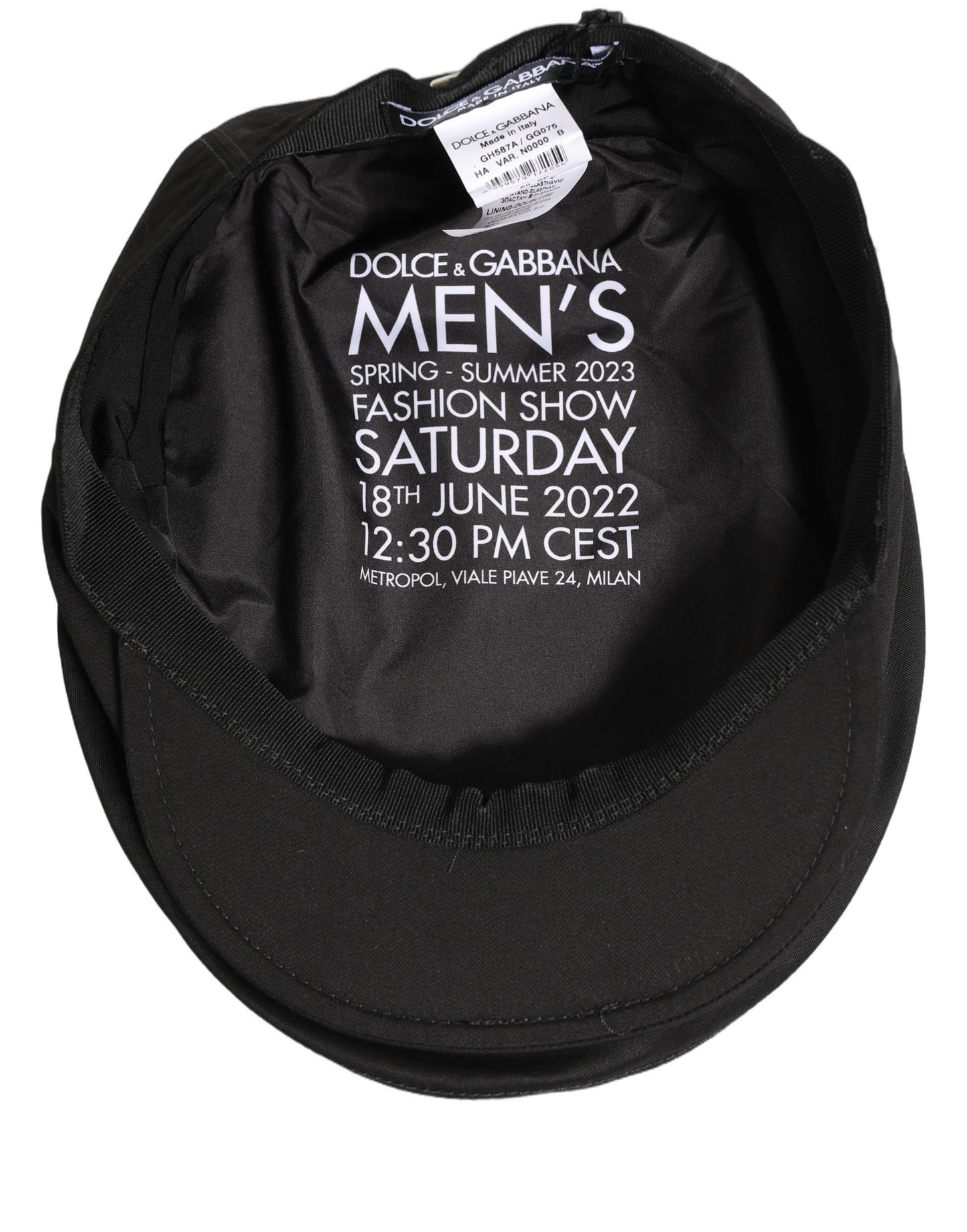 Dolce & Gabbana Casquette Gavroche Homme en Coton Stretch Noir