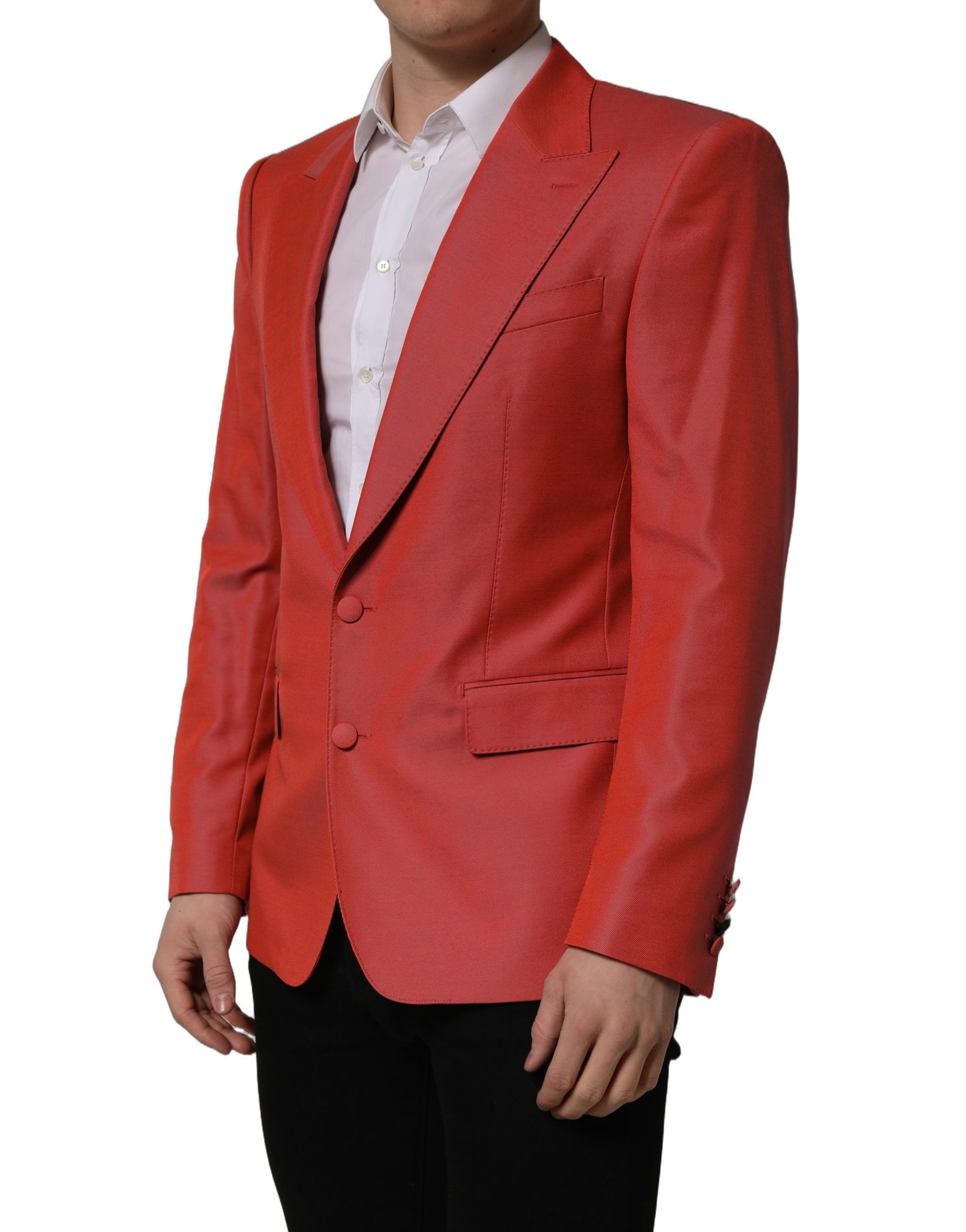 Chaqueta Blazer de Lana Roja Cruzada de Un Botón para Hombre Dolce & Gabbana
