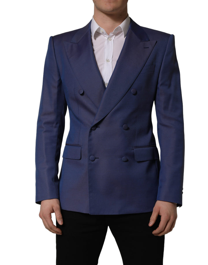 Veste Blazer Homme Croisée en Laine Bleue Dolce & Gabbana