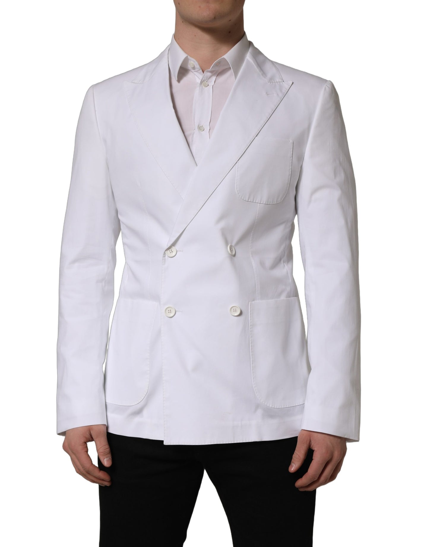 Veste de blazer croisée en coton blanc Dolce & Gabbana