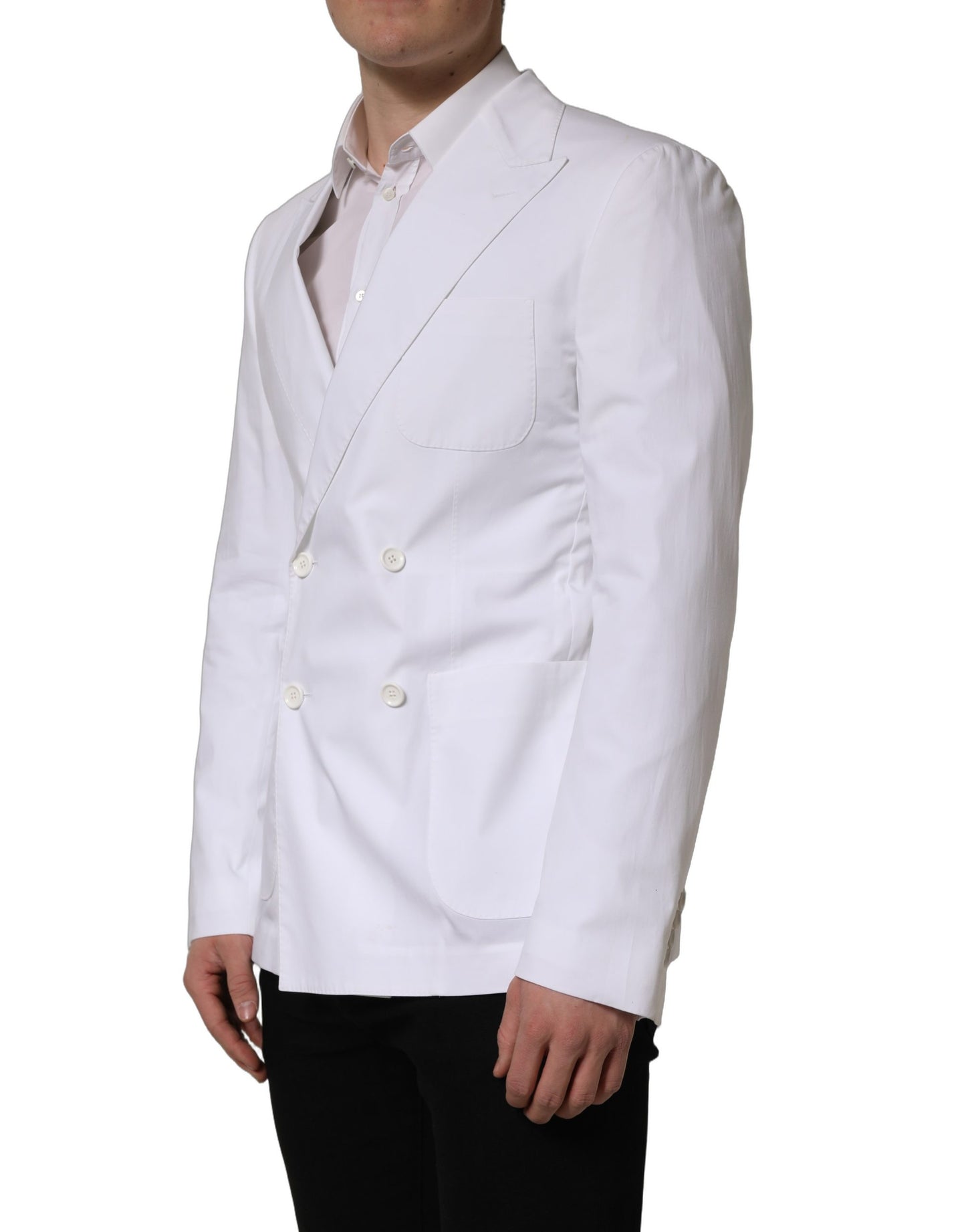 Veste de blazer croisée en coton blanc Dolce & Gabbana